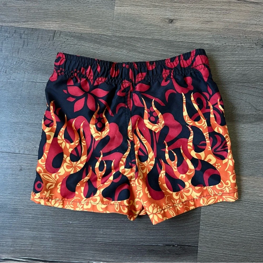 Y2K Circo Toddler Flames & Flowers Swim Shorts - Black & Orange - Size 12 Months